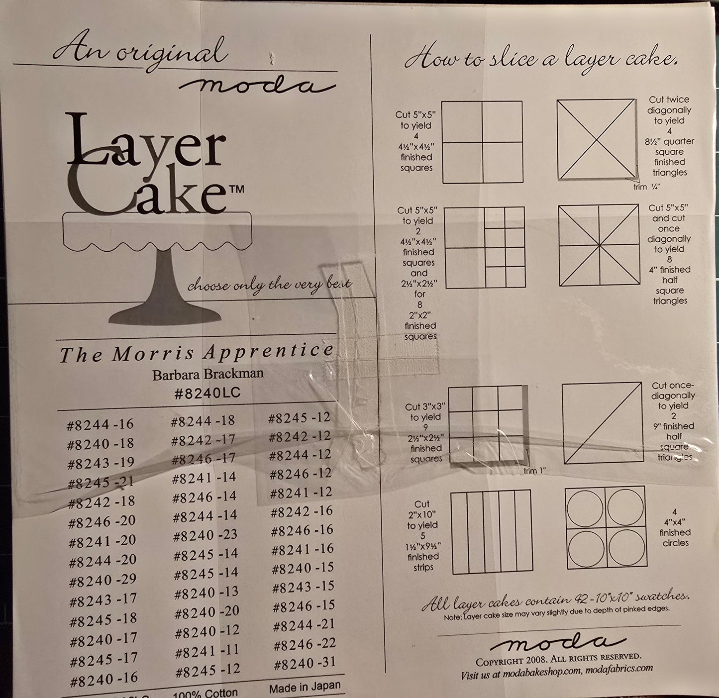 Moda The Morris Apprentice by Barbara Brackman Layer Cake Cotton Quilt Pack. RARE Out of Print