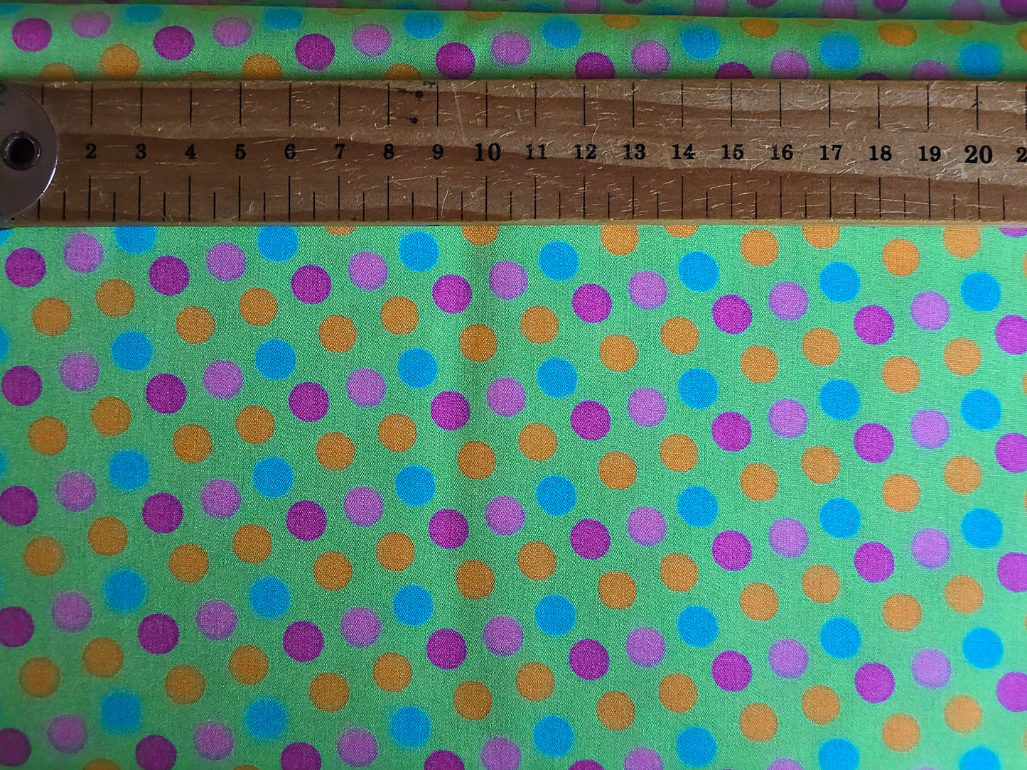 100% Cotton Cartoon Multi Spot on Green