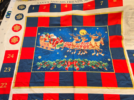 Christmas Advent Panel Red Santa Sleigh