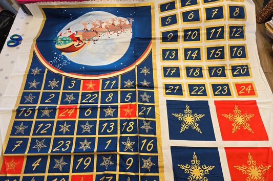 Christmas Advent Panel Navy Santa Sleigh