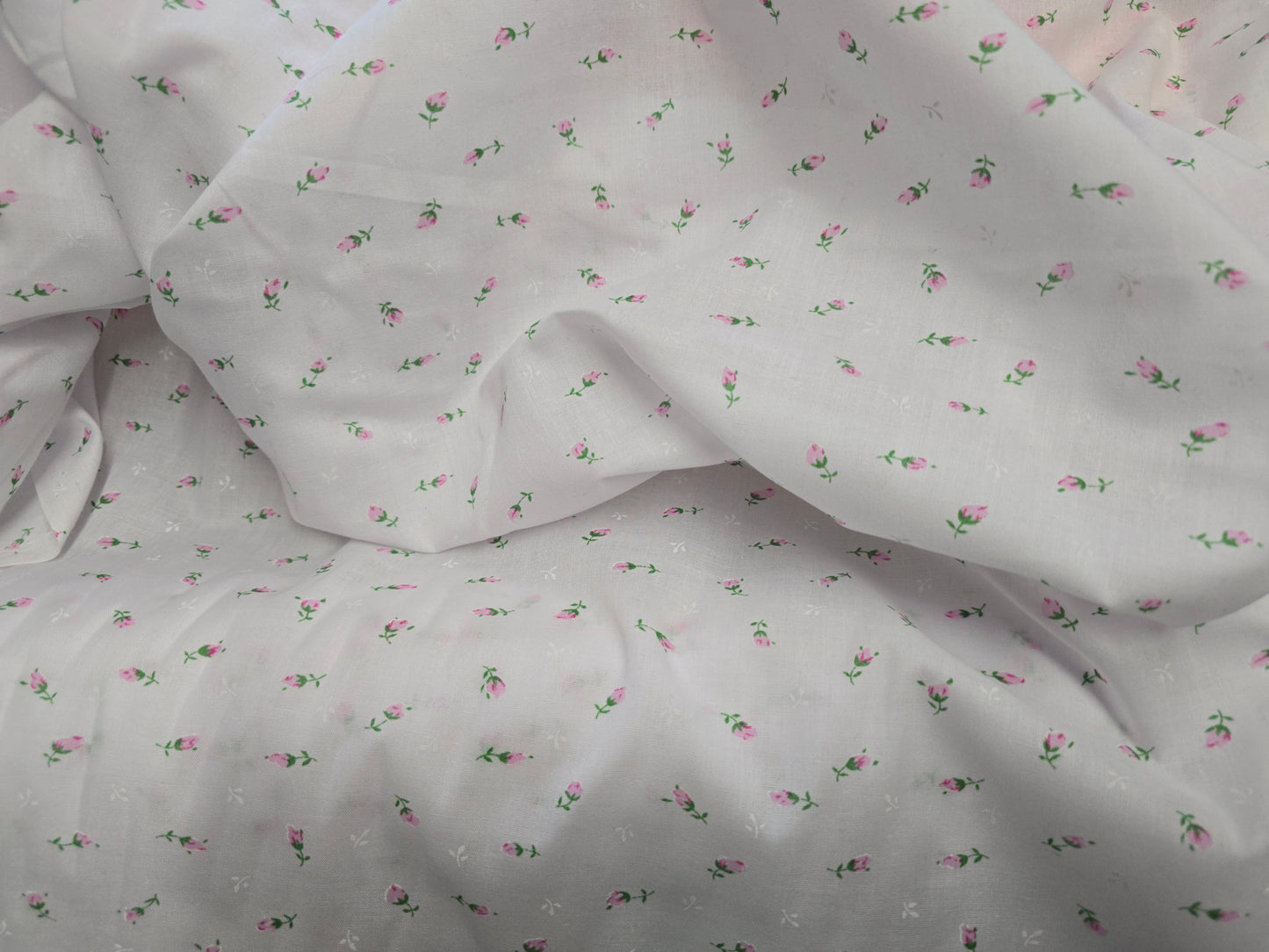 100% Cotton Pink Flower on White 112cm width