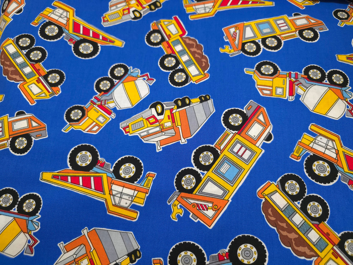 Benartex Under Construction Trucks On Blue