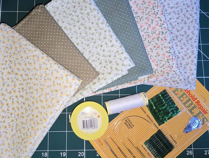 100% COTTON 6 FABRIC FAT QUARTER BUNDLE & NEEDLES TAPE GUTTERMANN THREAD!! GIFT